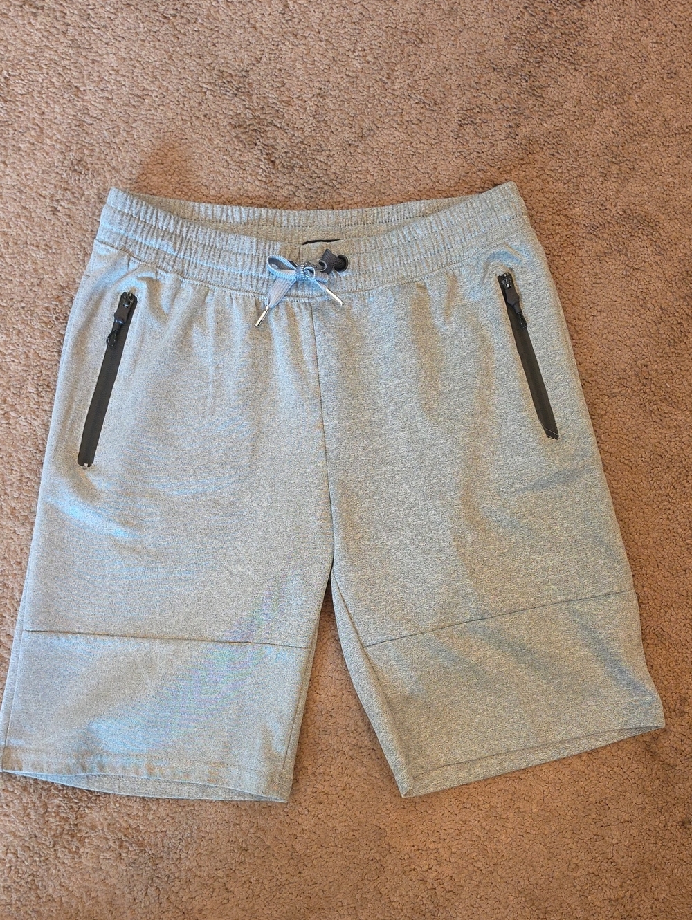 Men's Light Gray Athletic Drawstring Shorts with Zipper Pockets